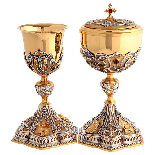 Kelch und Ziborium Szenen Lebens Christi aus Messing 1