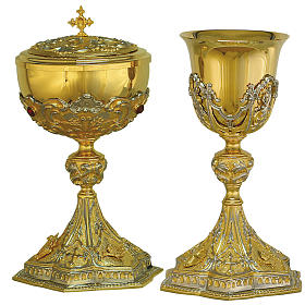 Chalice and ciborium in investment casting of bi-coloured brass