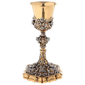 Chalice in investment casting of bi-coloured brass with Angels