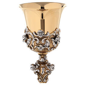 Chalice in investment casting of bi-coloured brass with Angels