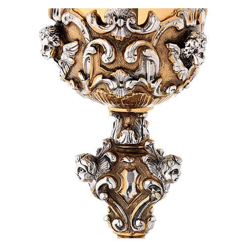 Chalice in investment casting of bi-coloured brass with Angels 4