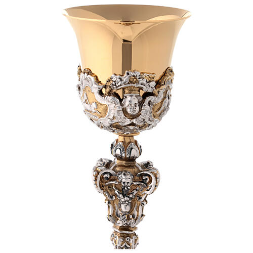 Chalice in two tone brass, chiselled in baroque style 3