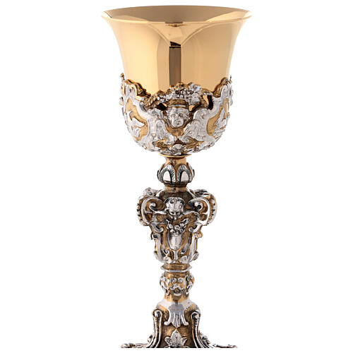 Chalice in two tone brass, chiselled in baroque style 7