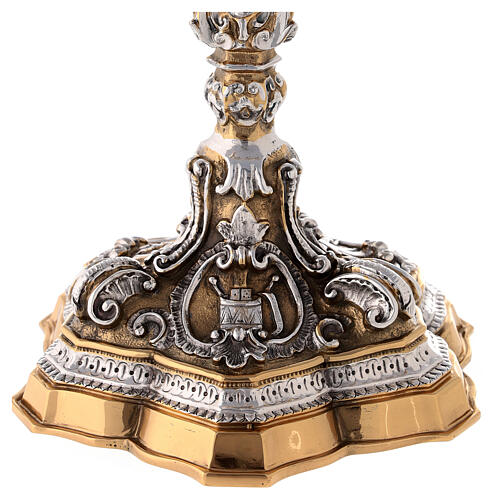 Chalice in two tone brass, chiselled in baroque style 8