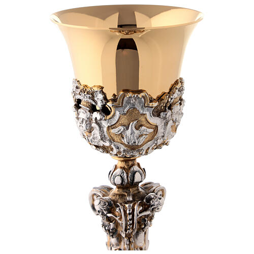 Chalice in two tone brass, chiselled in baroque style 10