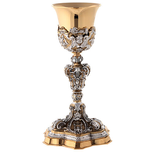 Chalice in two tone brass, chiselled in baroque style 12