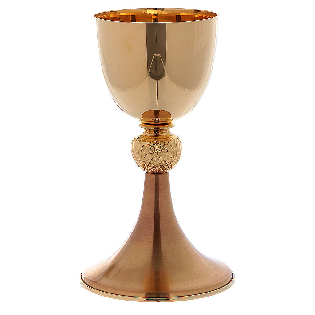 Chalice in golden brass, polished cup and satin base online sales on