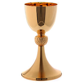Chalice in golden brass, polished cup and satin base