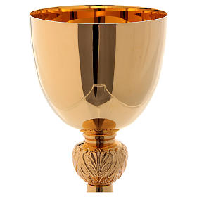 Chalice in golden brass, polished cup and satin base