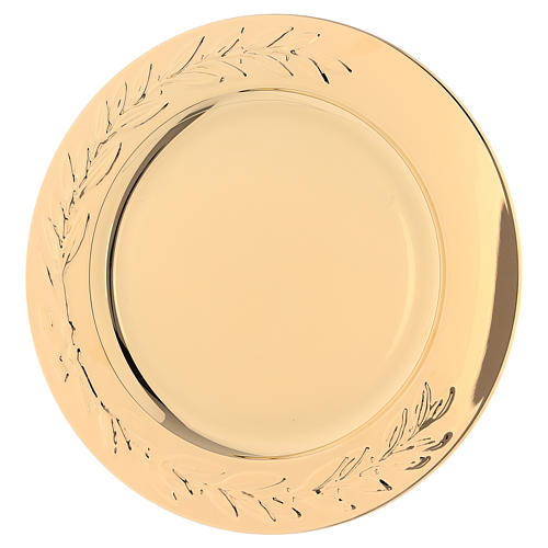 Paten in brass with embossed olive leaves 23.5cm 1