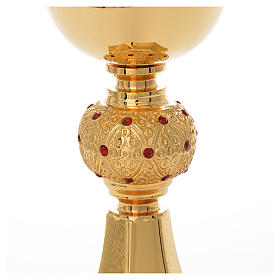 Chalice in gold-plated brass with ruby red stones