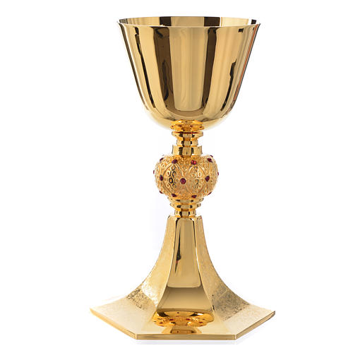 Chalice in gold-plated brass with ruby red stones 4