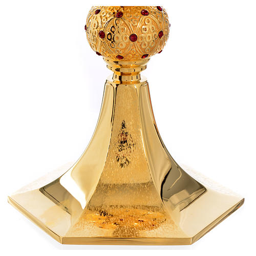 Chalice in gold-plated brass with ruby red stones 5