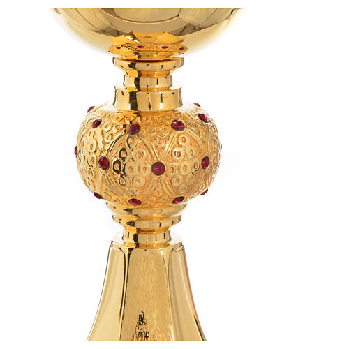 Chalice in gold-plated brass with ruby red stones 6