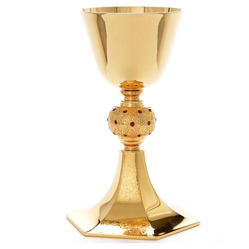 Chalice in gold-plated brass with ruby red stones 7