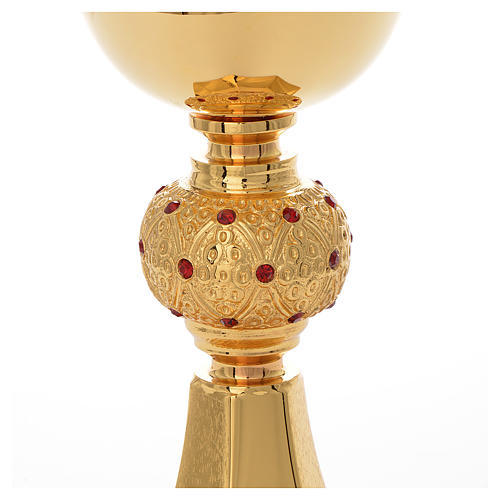 Chalice in gold-plated brass with ruby red stones 2