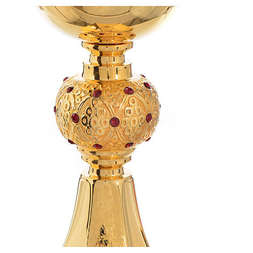 Chalice in gold-plated brass with ruby red stones 3