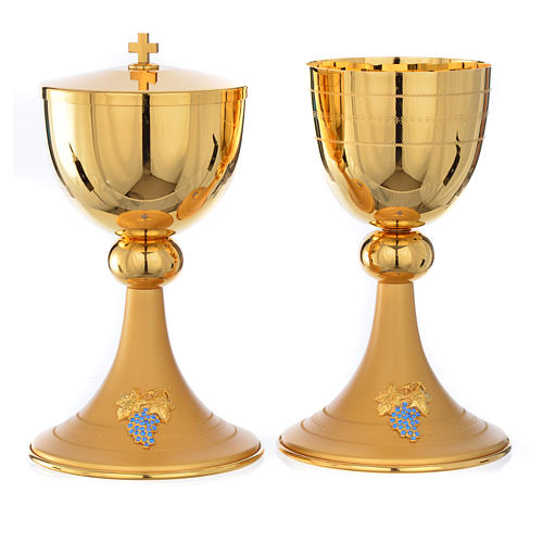 Chalice and ciborium in brass with blue crystals 8