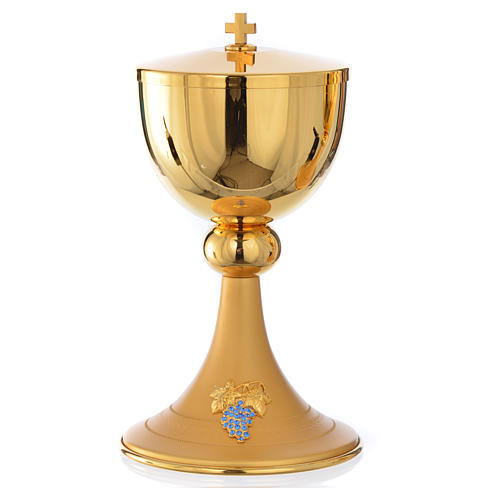 Chalice and ciborium in brass with blue crystals 10