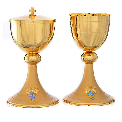 Chalice and ciborium in brass with blue crystals 1