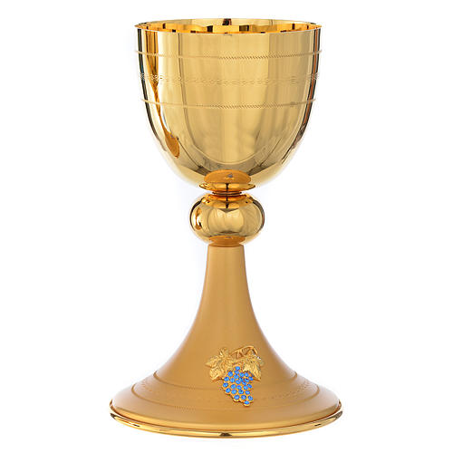 Chalice and ciborium in brass with blue crystals 2