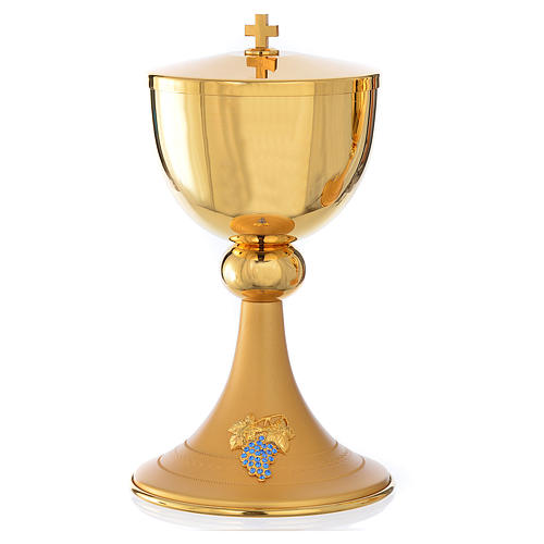 Chalice and ciborium in brass with blue crystals 3
