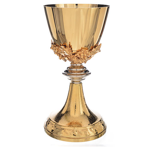 Chalice with grapes and ears of wheat in golden brass 1