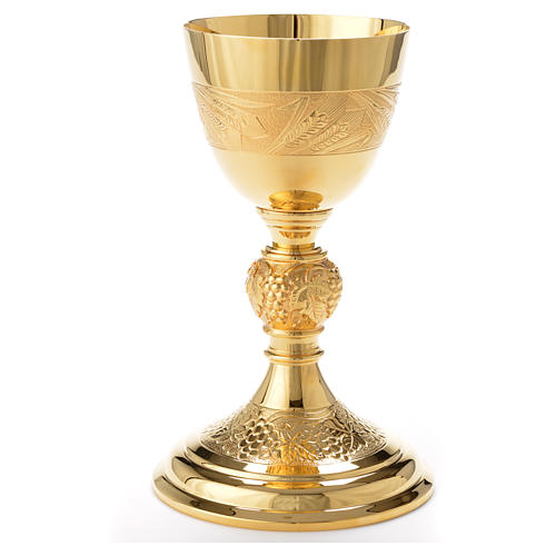 Chalice Molina sheaf of wheat & grapes, gold-plated brass 3