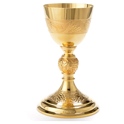 Chalice Molina sheaf of wheat & grapes, gold-plated brass 4