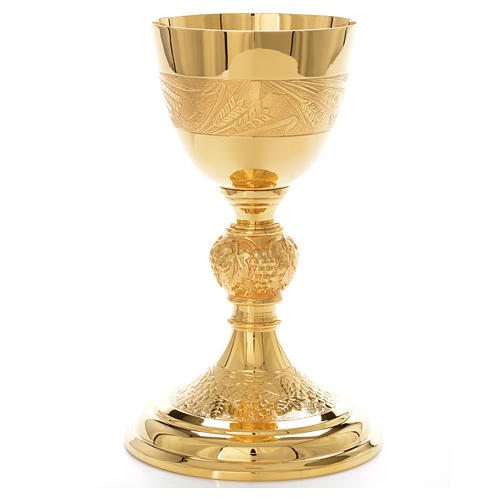 Chalice Molina sheaf of wheat & grapes, gold-plated brass 5