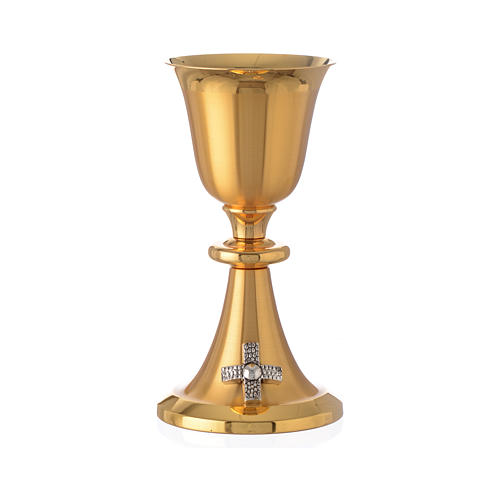 Calice e pisside croce piede ottone dorato 2