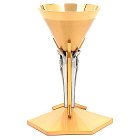 Cone shaped chalice in golden cast brass with Angels