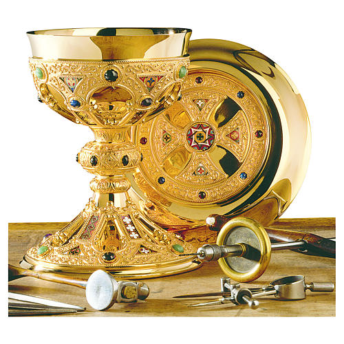 Molina Chalice and paten in golden brass, St. Remy model handmade 1