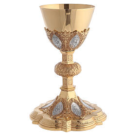 Chalice and paten in brass with cup in sterling silver, neo-Gothic style by Molina