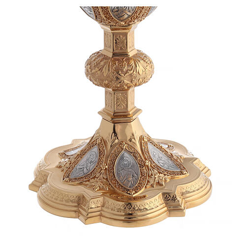 Chalice and paten in brass with cup in sterling silver, neo-Gothic style by Molina 6