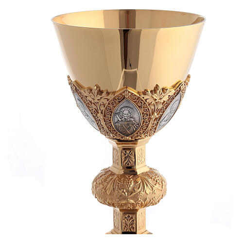 Chalice and paten in brass with cup in sterling silver, neo-Gothic style by Molina 7