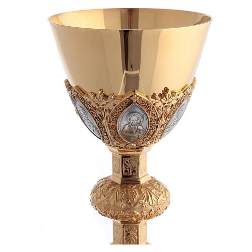 Chalice and paten in brass with cup in sterling silver, neo-Gothic style by Molina 9