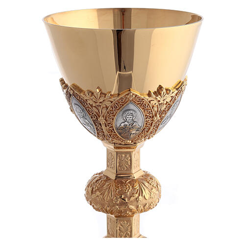 Chalice and paten in brass with cup in sterling silver, neo-Gothic style by Molina 10