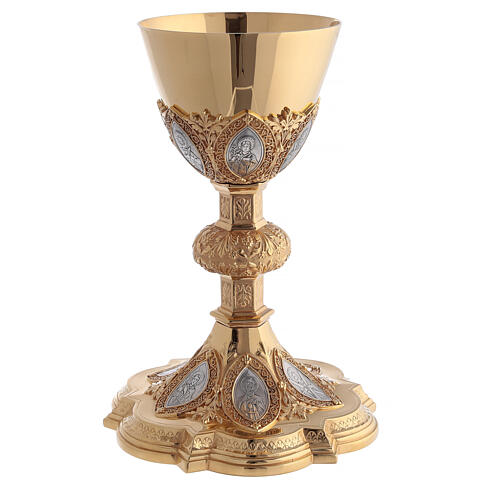 Chalice and paten in brass with cup in sterling silver, neo-Gothic style by Molina 11