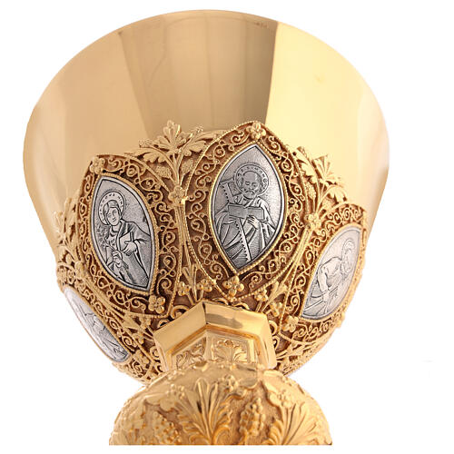 Chalice and paten in brass with cup in sterling silver, neo-Gothic style by Molina 11