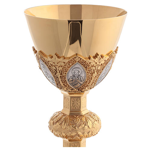 Chalice and paten in brass with cup in sterling silver, neo-Gothic style by Molina 4