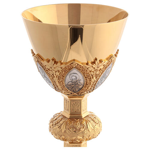 Chalice and paten in brass with cup in sterling silver, neo-Gothic style by Molina 6