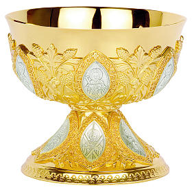 Paten alms dish in brass with cup in sterling silver neo-Gothic style by Molina
