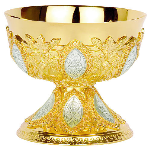 Paten alms dish in brass with cup in sterling silver neo-Gothic style by Molina 1