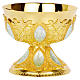 Paten alms dish in brass with cup in sterling silver neo-Gothic style by Molina s1