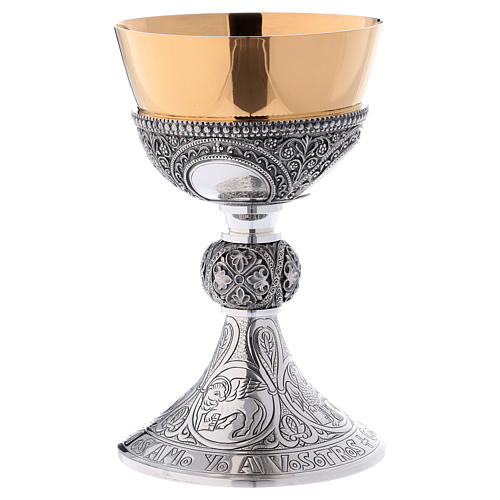 Molina chalice and paten in brass with cup in sterling silver, German model 2