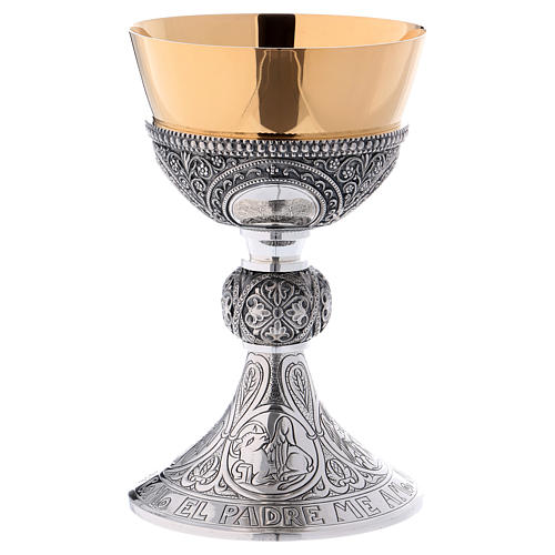 Molina chalice and paten in brass with cup in sterling silver, German model 6