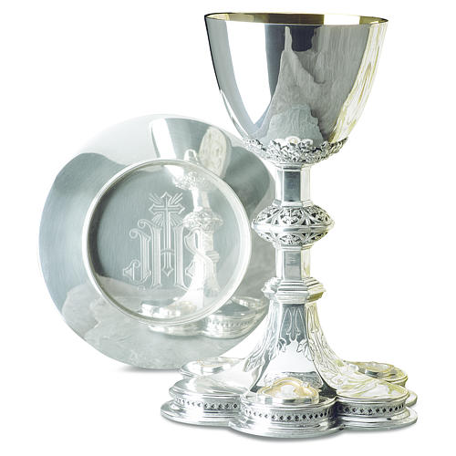 Molina chalice and paten with cup in sterling silver, with Jesus, Joseph and Mary 1