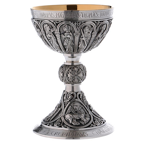 Brass paten and chalice with cup in sterling silver, Romanesque collection by Molina 2