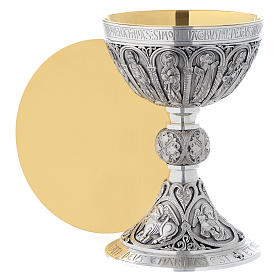 Chalice and paten in brass, Romanesque style by Molina